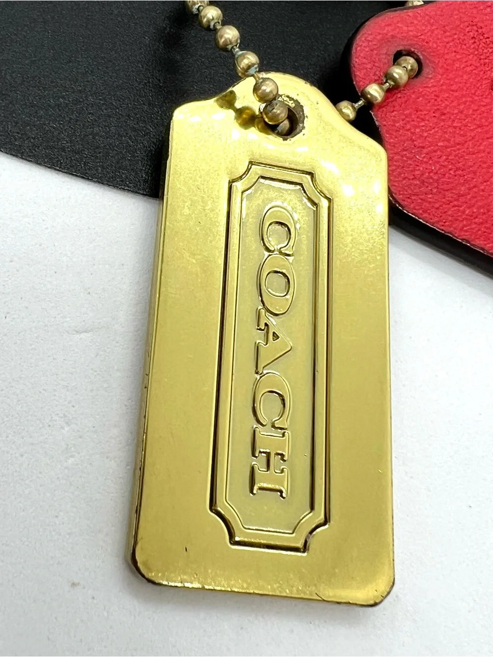 Coach Red Leather Gold Metal Dual Hang Tag Bag Charm Replacement Vintage